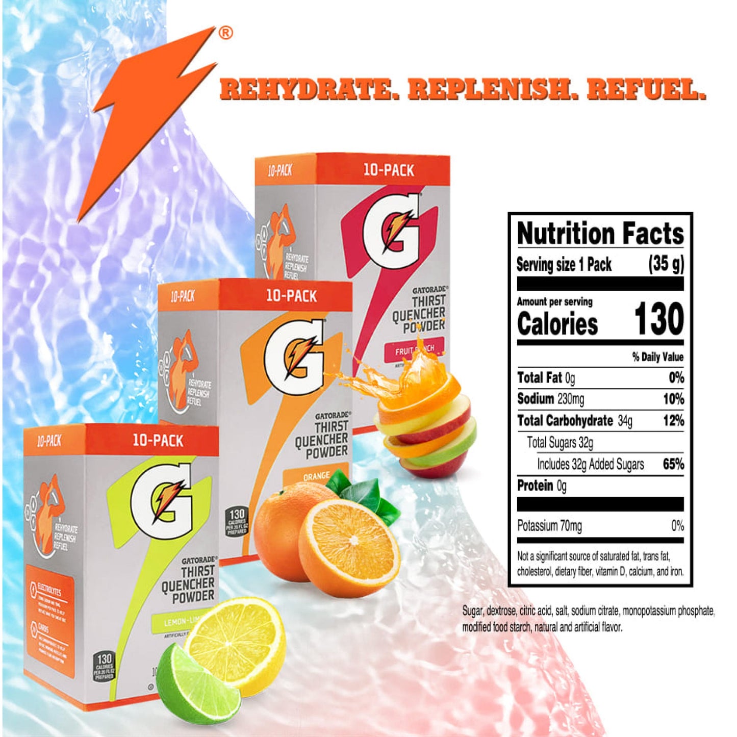 Gatorade Bulk Thirst Quencher Powder Sticks Nutritional Facts